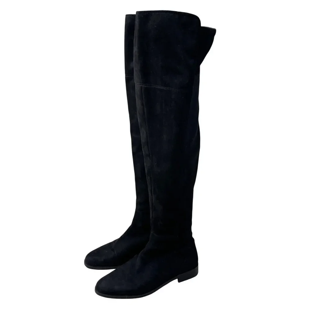 Ann Taylor OTK Carlene Boot Black Flat Suede Size 8 Almond Toe